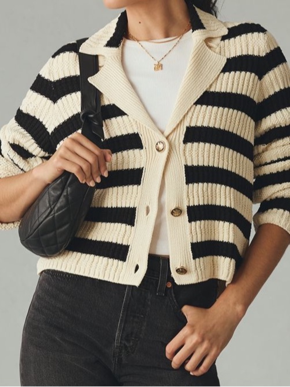 Anthropologie Maeve Greta Polo Cardigan Sweater  Stripe Ribbed Knit Stripe S